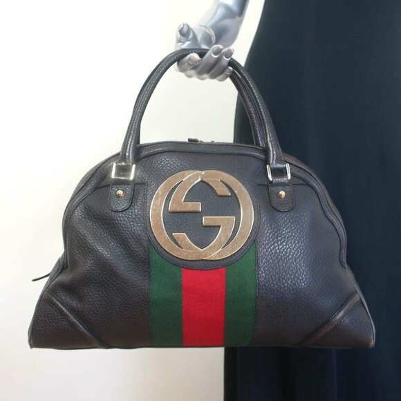 Gucci Web Blondie Interlocking GG Extra Large Bowler Bag Black Leather - Picture 1 of 16